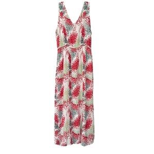 Lucky Brand Boho Floral Sleeveless Maxi Dress. White, Red, Green. SzL